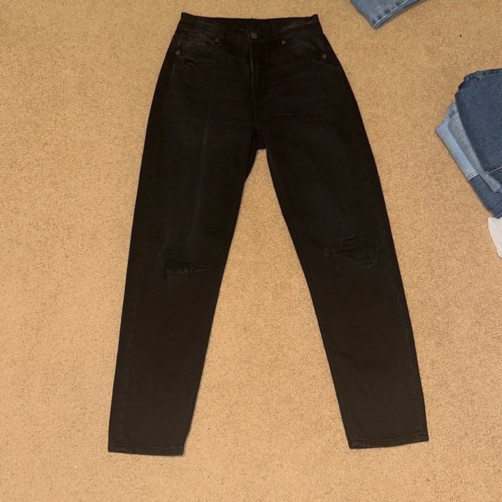 American Eagle black ripped straight leg jeans